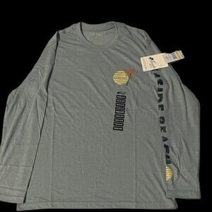 Men’s Long Sleeve Tee – Gray Casual Graphic Surfside Beach Shirt, Size Medium